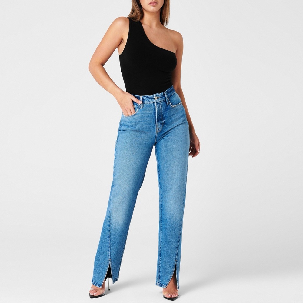 Women's good American split hem Blue Jeans